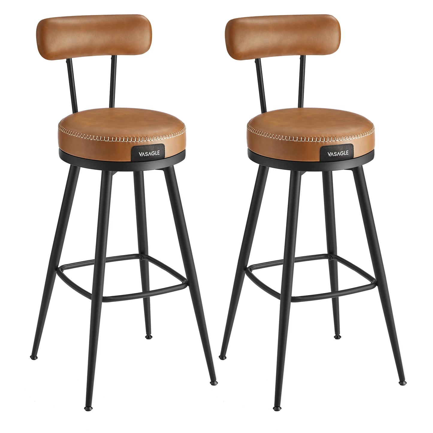 2 pcs VASAGLE Upholstered PU Leather Cushion Steel Frame Base Backless Bar Chairs/Colors-Green/Black/Brown