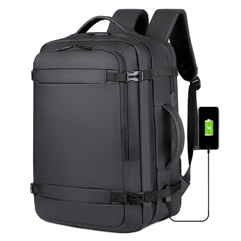 Men Oxford Polyester Expandable Interior Zipper External USB Charging Port Waterproof-Wear Resistant Travel Backpacks/ 17-inch Laptop Compartment/Backpack Straps-Handle/Keychain Holder/Colors-Black/Gray