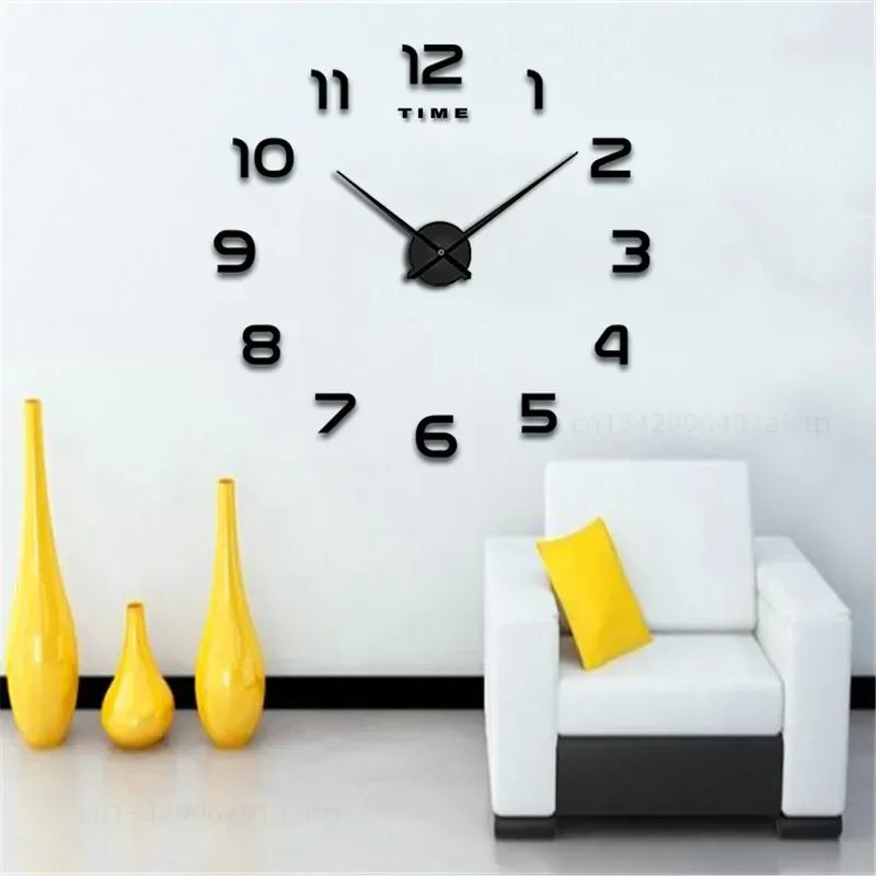 Large Frameless Plastic Single Face Acrylic Self-Adhesive 3D Large Numbers-Hands Quartz Wall Clocks/Colors-Silver/Black/Red/Gold