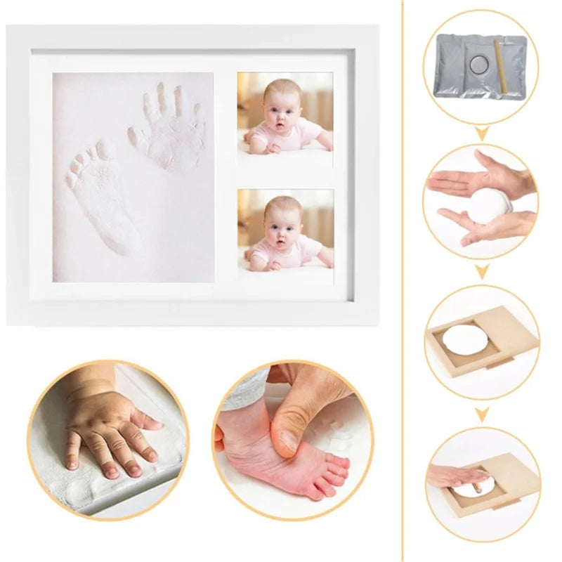 Newborn-6-Month Babies Plastic Non-Toxic Hand-Foot Clay Imprint Mold Standing Picture Frames/Colors-Black/White