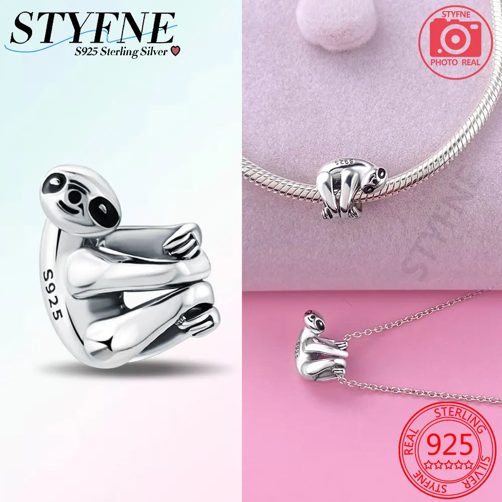 STYFNE Unisex Adult Teens Fine Imitation Sterling Silver-Plated Metal Cute Hanging Sloth Animal Shaped Charms-Pendants /Colors-Animals/Silver/Floral/Green