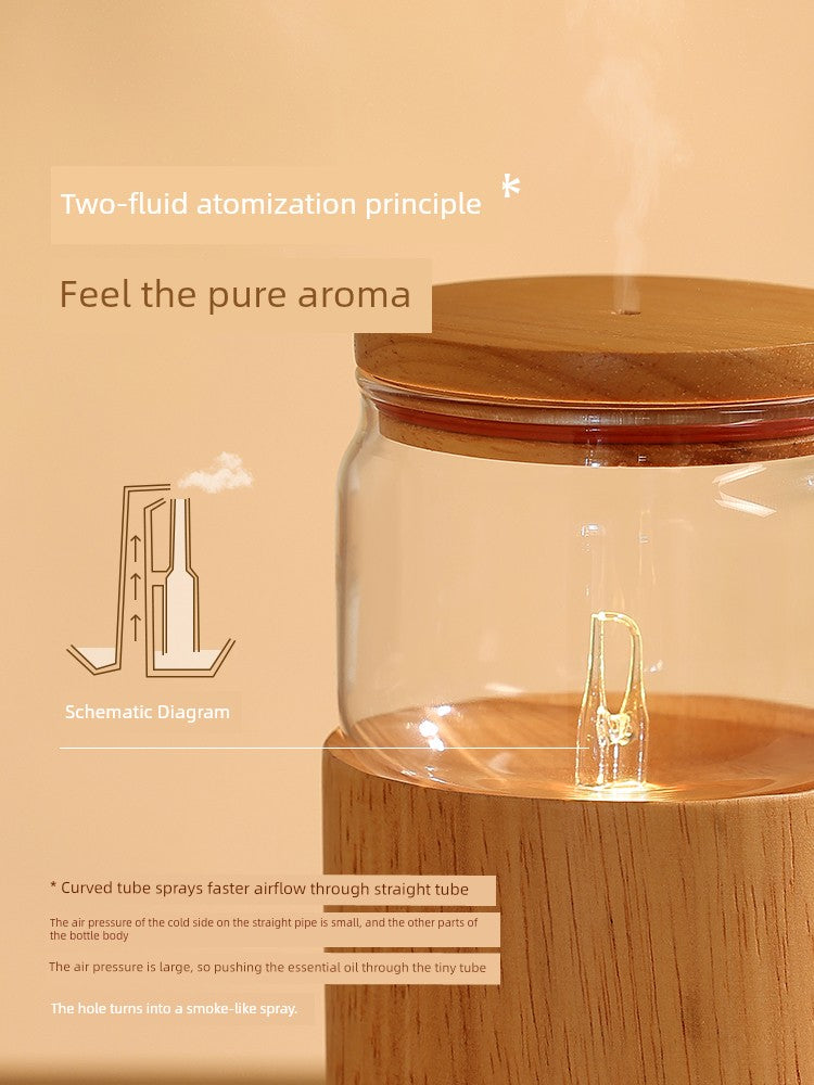 Home Glass Atomizer Plant Aroma Spray Diffuser Air Freshener Long-Lasting Adjustable Wireless Timing Cold Fragrance Deodorant Cylindrical Shape Natural Wood Base