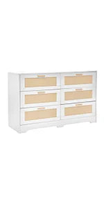 No-EN-Name-Null Modern Countryside Brown Rectangle Waterproof Scratch-Resistant Six Drawers Decorative Gold Handles Integrated Table Legs Rattan Wicker MDF Wood Dressers/Colors-Red/Beige/Brown/White/Size: 39.37X15.75X30.37inch