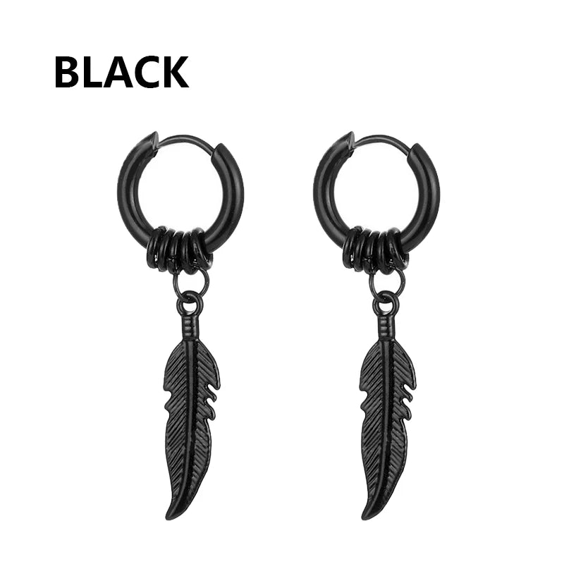 Unisex Metal Stainless Steel Imitation Black Studded Punk Earrings