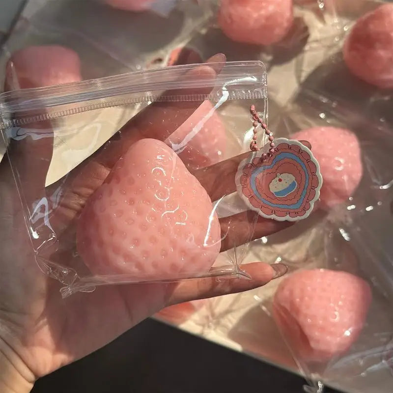 TPR Plastic Cute Squishy Realistic Red-Pink Strawberry Mochi Squeeze Simulating Slow Rebound Anxiety-Stress Relieving Fidget Toys/Ages: 13-18 + Years Older