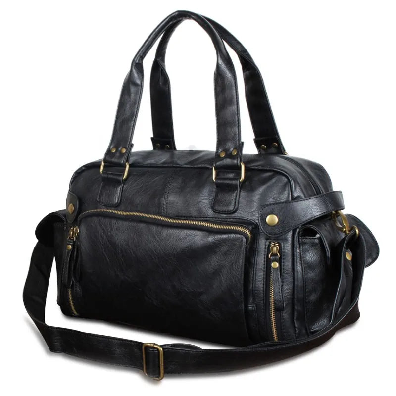Wellvo Men's Soft Leather Zipper Briefcase Polyester Bags/Single-Laptop Compartment/Shoulder Straps-Handles/Fits 15 Inch Laptop
