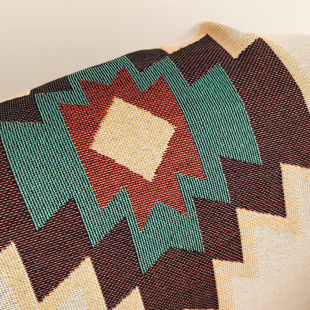 Jacquard Boho Rectangle Polyester-Cotton Oversized Aztec Native American Geometric Double-Sided Blanket Fringed Tapestries