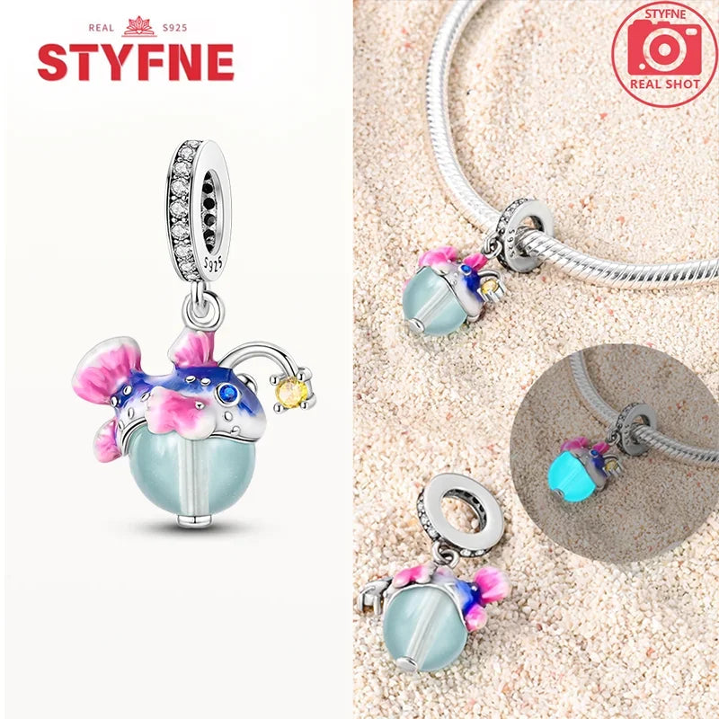 925 Sterling Silver Firefly Charms Glow in The Dark Pendant For Original Bracelet for Women fine Jewelry Love Gifts Diy