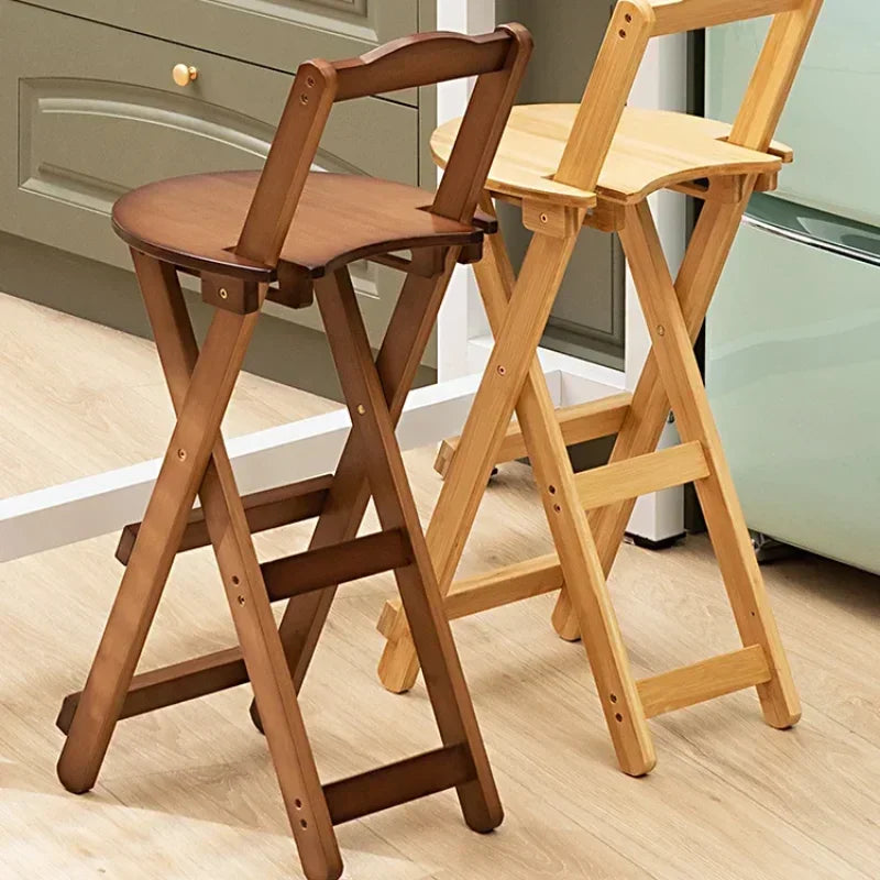 2pcs Durable Small Low Back Polished Bamboo Foldable Flat Bar Stools/Sizes: S-M-L/Beige/Brown