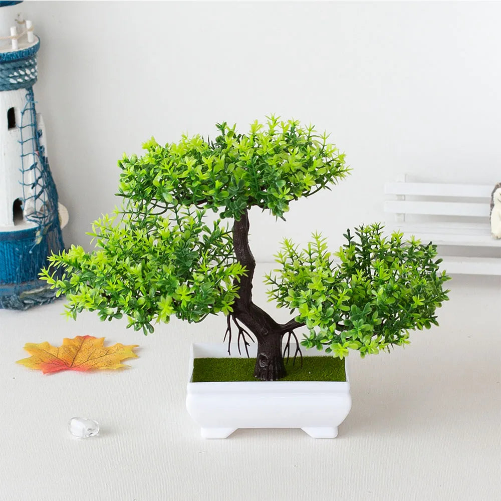 Small Artificial Plastic Non-Flowering Magnoliopsida Bonsai Tree Rectangle Pot/Colors-Orange/Green/Purple/Pink