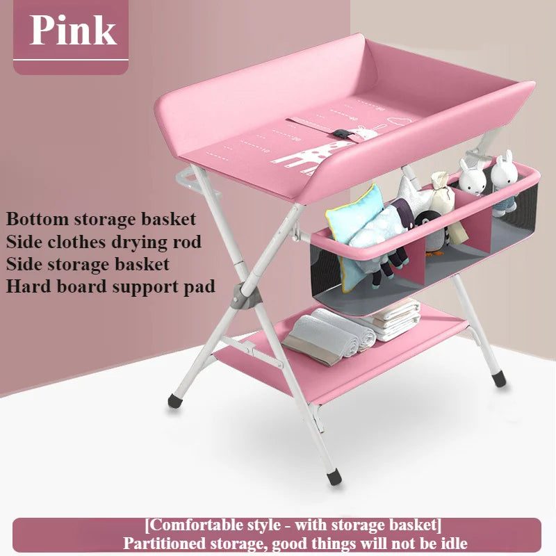 Babies-Toddlers Metal Frame Waterproof Portable Height Adjustable Collapsible Diaper Changing Tables/ Swivel Wheels/Drying Rack /Large Storage Options/Colors-Green/Gray/Pink/Blue/White/Ages: Newborn 0-3 Years Old