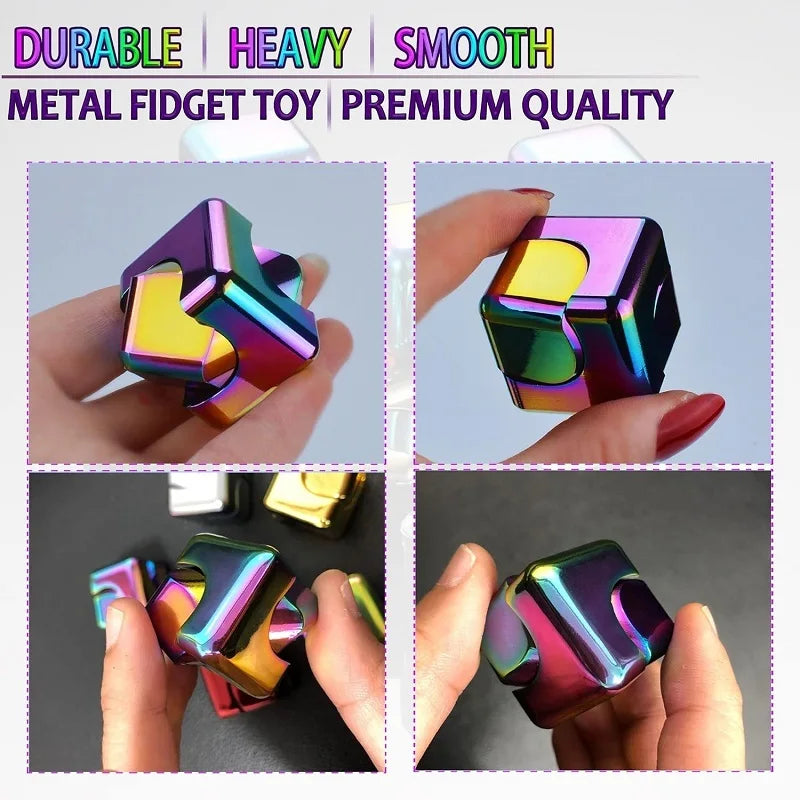 Precision Hand-Eye Square Cube Shape Metal Spinning Top Rotating Twistable Travel Fidget Toys/Colors-Black/Red/Blue/Multicolor/Ages: 13-18 + Years Older