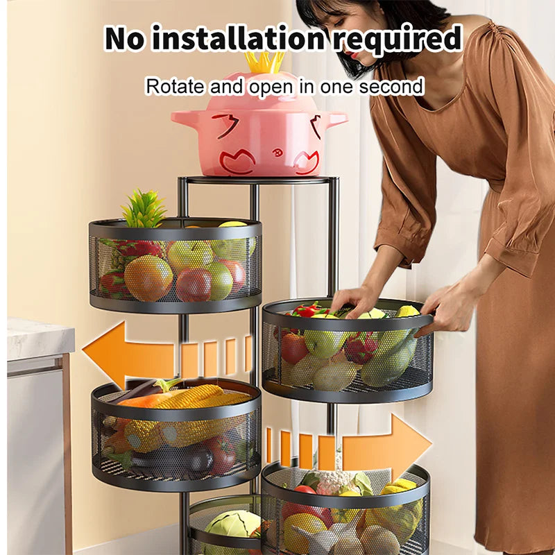 Kitchen Organizer Metal 5 Tiers Multi-Layer Rotatable Storage Rack/Colors-Black/White