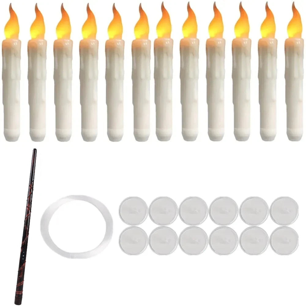 8-12 PCS LED White Tall Round Plastic Magic Wand Remote Control Flickering Floating Flameless Taper Candles