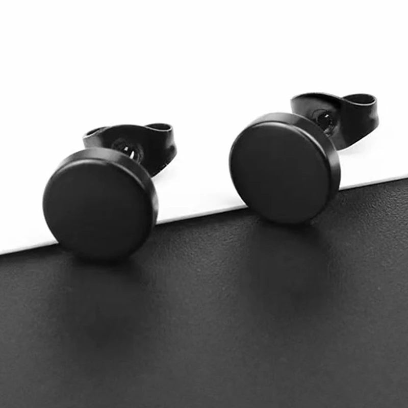 Unisex Metal Stainless Steel Imitation Black Studded Punk Earrings