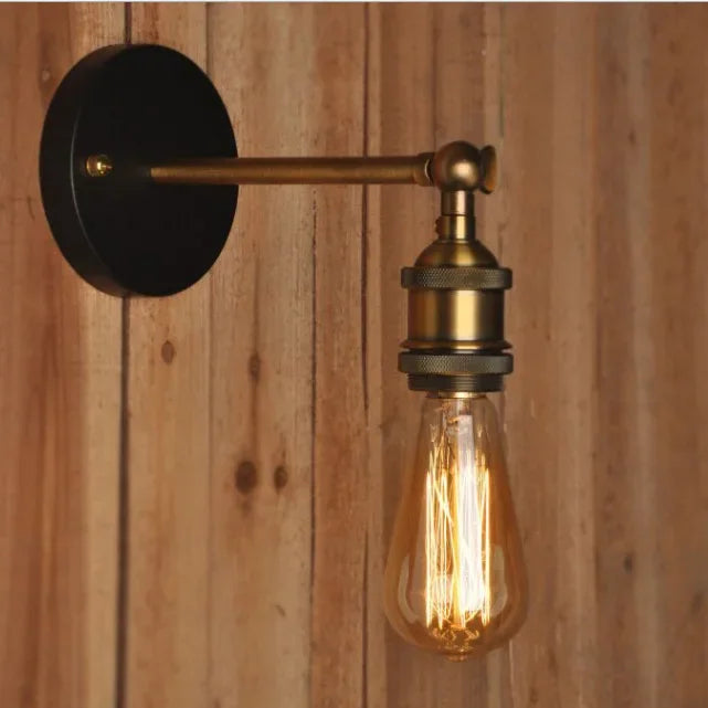 Industrial Black Iron Shadeless Downward Single Head Wall Mounted Halogen Bulb Lamps/Bulb Cap Type E27