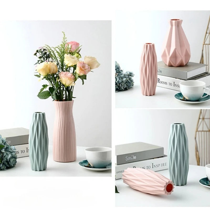 Round Tall Imitation Ceramic Diamond Plastic Vases/Colors-White/Pink/Green