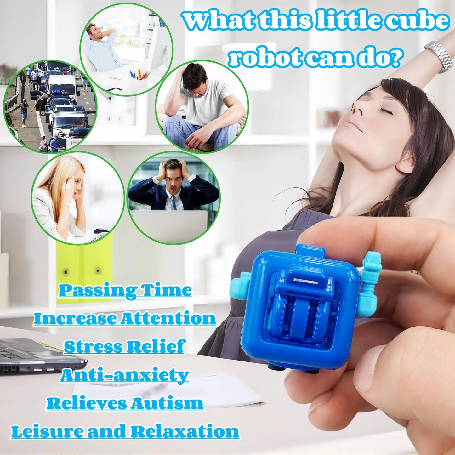 Kids Small Square Shape Handheld Cute Funny Cartoon Facial Expression Robot Anxiety-Stress Relief Smooth Plastic Fidget Toys/Colors-Green/Blue/Orange/Purple/Multicolor/Ages: 6-18 + Years Older
