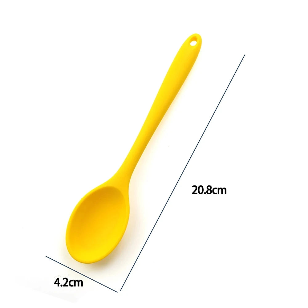 Kitchen Multicolored Thermostability Anti-Corrosion Soft Silicone Spoons/With Hook Hole /Colors-Multicolor/Blue/Green/Yellow