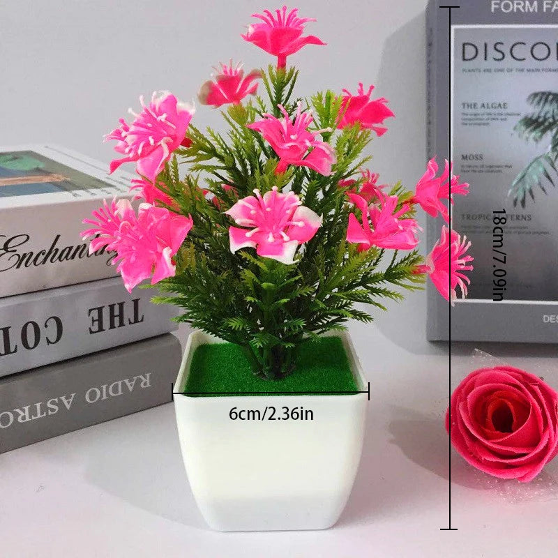 Plastic Bonsai Magnoliopsida Small Flower Pot Artificial Plants/ Colors-Red/Floral