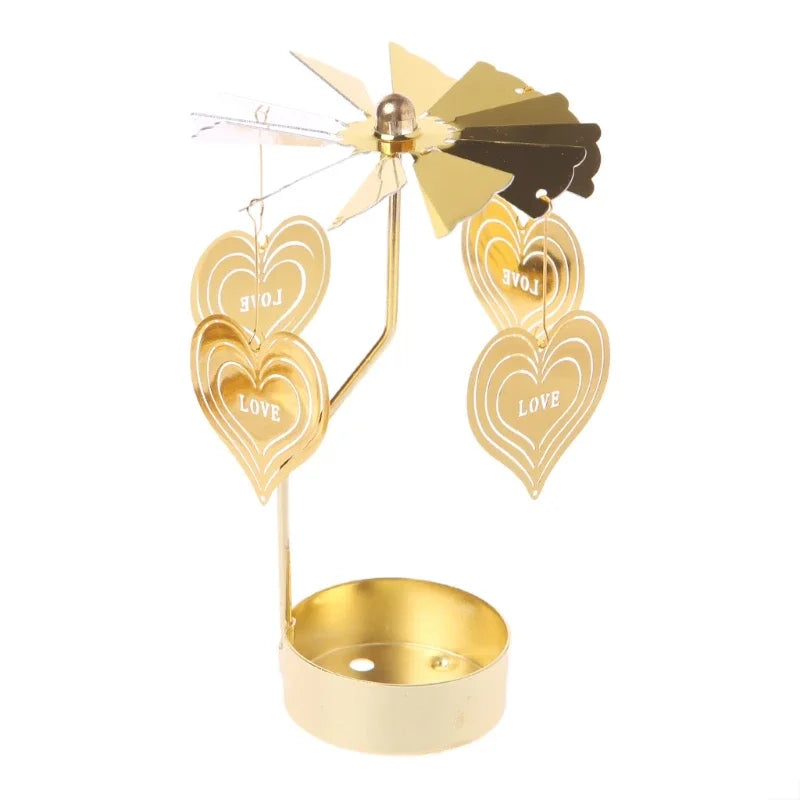 Gold Metal Rotating Fairies Flying Around Small Tealight Round Base Candleholders/No Candle/