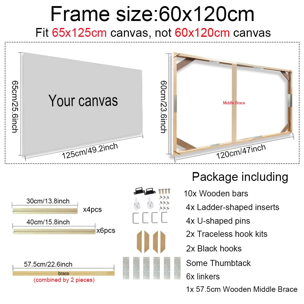 Unisex DIY Craft Single Rectangle Nature Wood Frames For Canvas Oil-Water Painting Kits /Colors-Brown/Beige