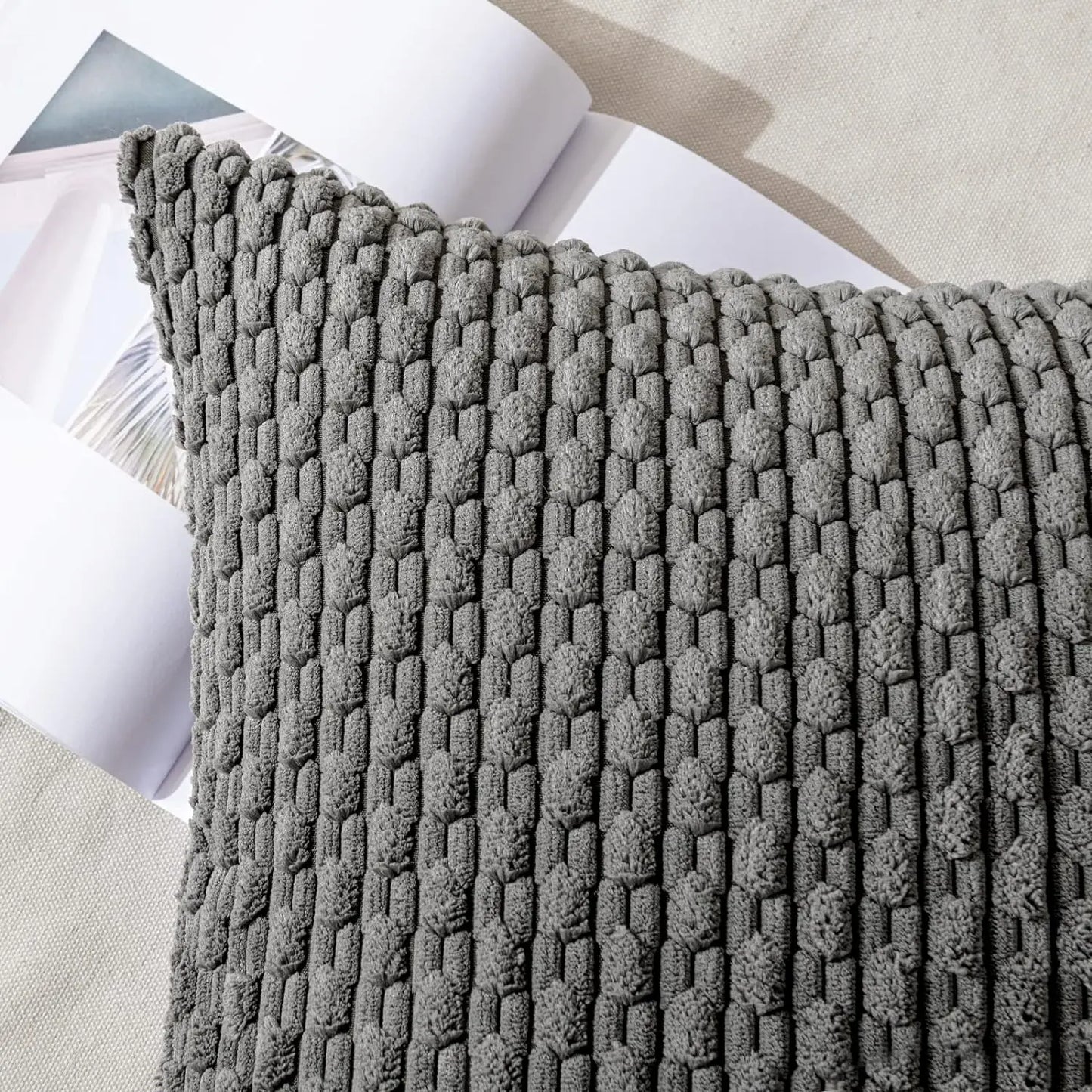 Polyester Striped Solid Throw Pillow Cover 20x20 Inches/Colors-Striped Solid Green/Striped Khaki/Striped Solid Dark Gray/Striped Solid Beige/Striped Solid Yellow/Striped Solid Pink/Striped Solid Orange/Striped Solid Gray