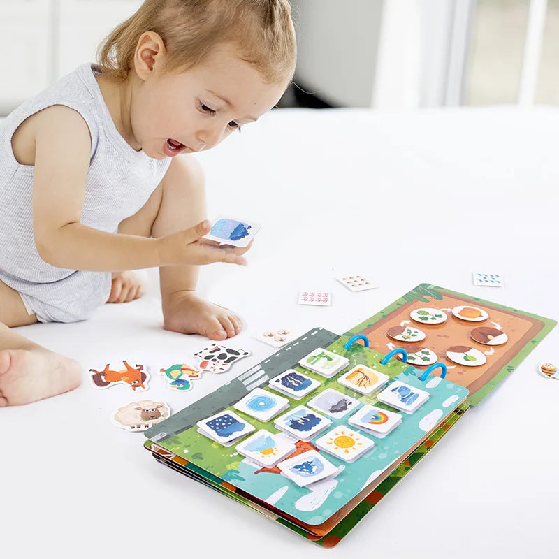 Child-Parent Hand-Painted 3 Plastic Rings Early Educational Stickers-Matching Game Cognition Cardboard Quiet Busy Books/Ages: Newborn-Preschoolers/Colors-Multicolor/Pink/Yellow/Animal