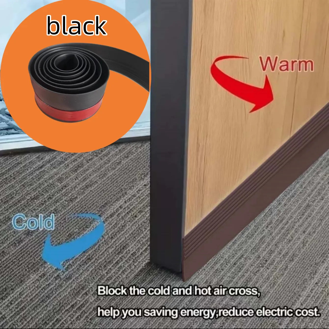 Pure Silicone Waterproof Backing Non-Toxic TPE Adjustable Self-Adhesive Wind-Sound-Proof Under Door Bottom Seal Strips/Colors-Black/Brown/Gray