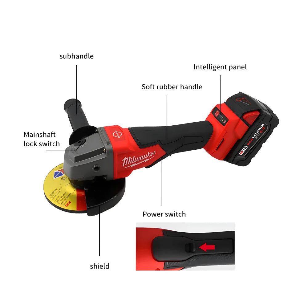 Milwaukee M18 Battery Brushless Angle Grinder 3-Gears 100/125mm Electric Polishing Variable Speed Cutting Machine Power Tools