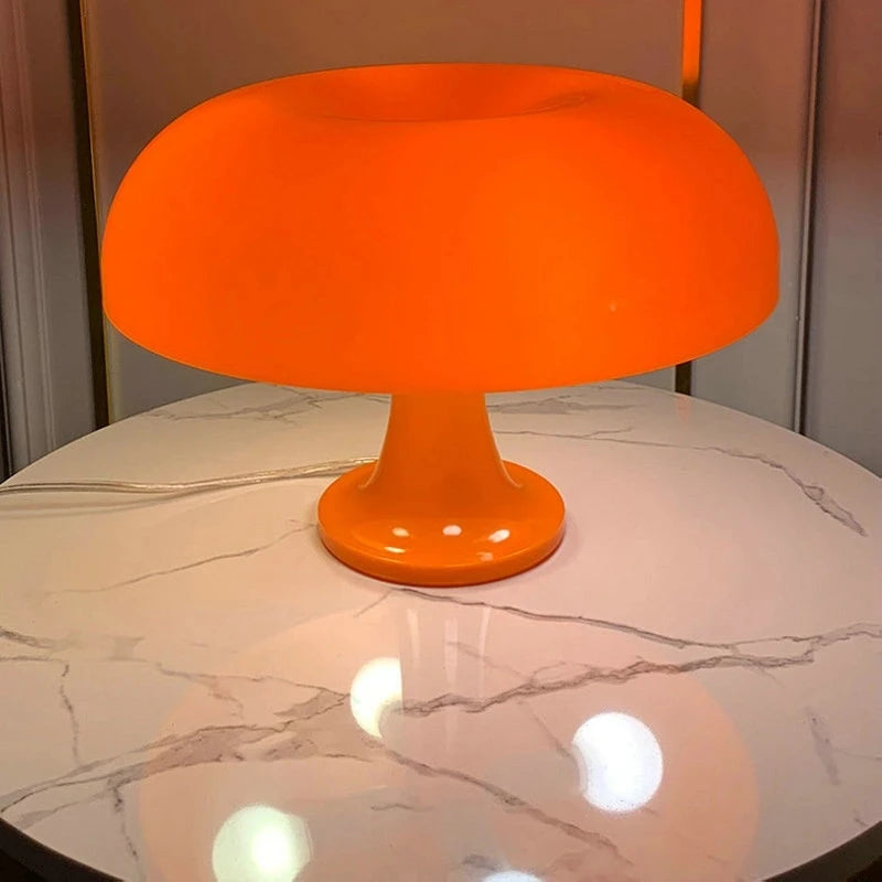 Danish Modern Polished Polycarbonate LED Orange Mushroom Downward Shade Table Lamps/4 LED E14 Bulbs Included/Plug Type-EU Plug