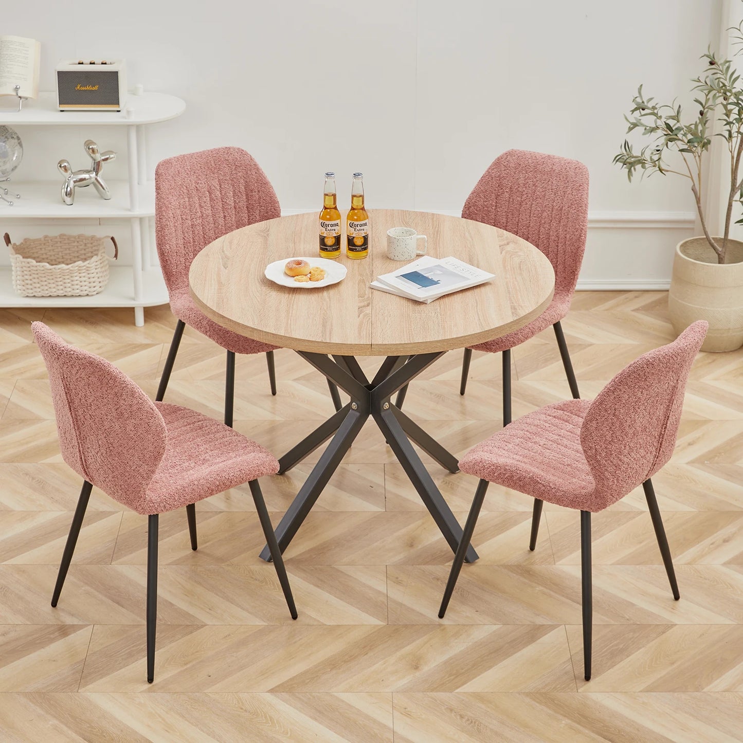 2-4 Seat EGOONM Nordic Round Solid Wood Top Small Dining Table w/ X-Shape Steel Frame/No Chairs/Colors-Dark Brown/Light Brown