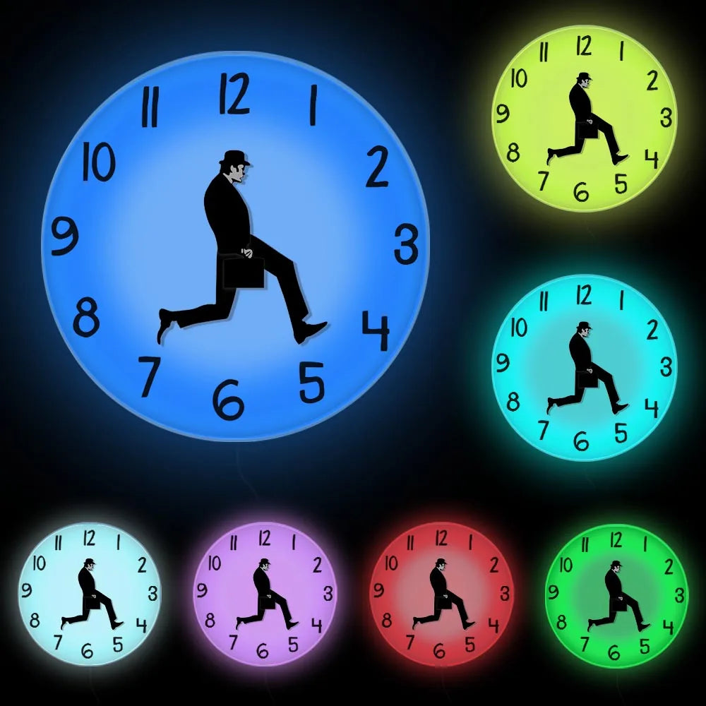 Plastic Antique Style British Comedy Inspired Ministry Of Silly Walk Printed Wall Clocks/Colors-White/Purple/Red/Blue/Black
