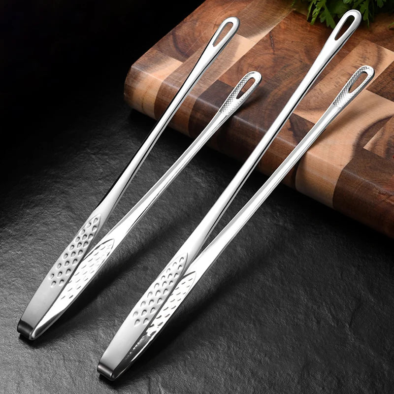 2 PCS Silver Stainless Steel Kitchen Barbecue Grill Tweezer Food Tongs/