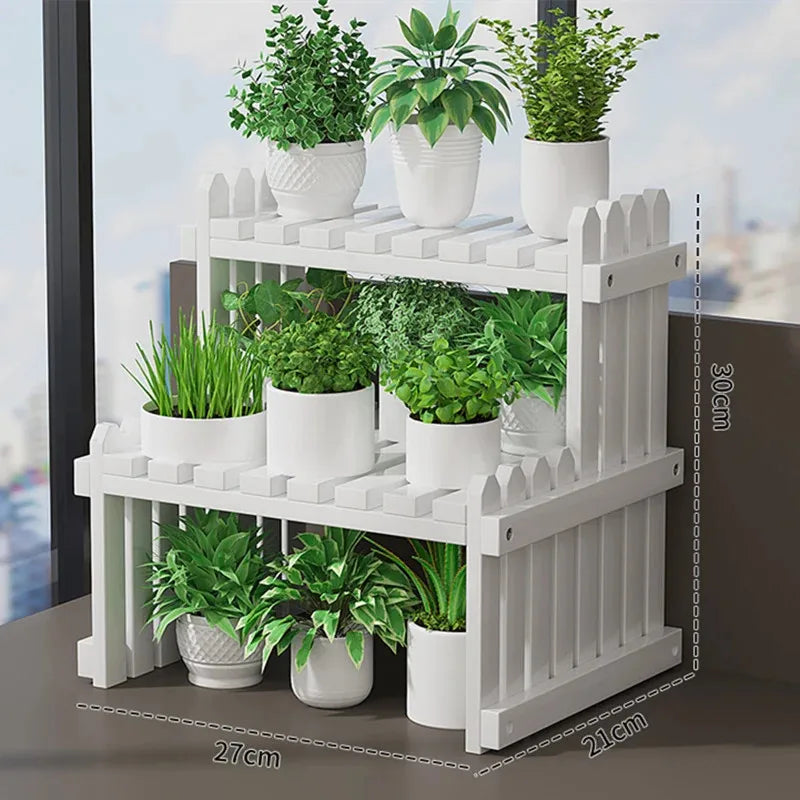 1/2-Tier Multifunction Brown Bamboo Table Top Stand w / 2 Slatted Shelves
