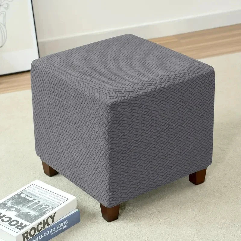 Solid Color Velvet-Spandex Jacquard Square Ottoman Elastic Stretch Footrest Slipcovers/Colors-Gray/White/Beige/Black/Blue/Green