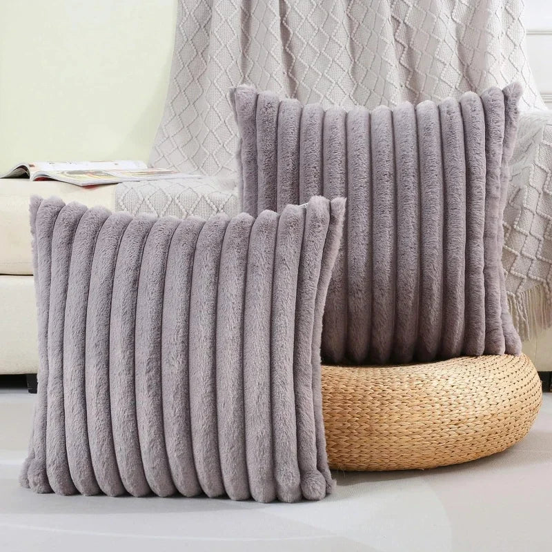 Embroidered Square Big Thick Striped Super Soft Cotton Solid Color Faux Rabbit Fur Sofa COVERS/Colors-Pink/White/Green/Apricot