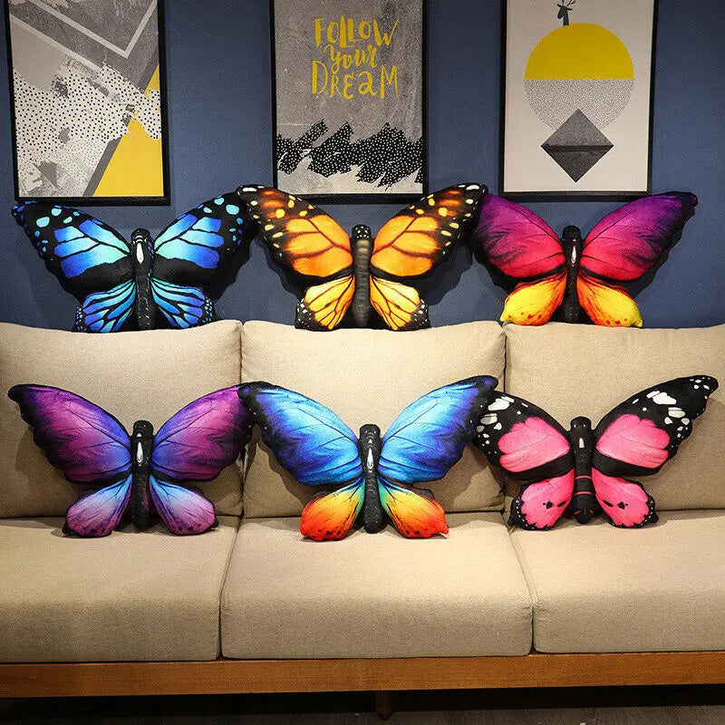 3D Colorful Printed Cartoon Plush Butterfly Shape Polyester Cotton Throw Pillows/ Colors-Multicolor