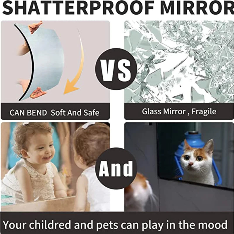 4 pcs/ 3D Rectangle Self-Adhesive Acrylic Wall Mirror Decals/Colors-Silver/Red/White