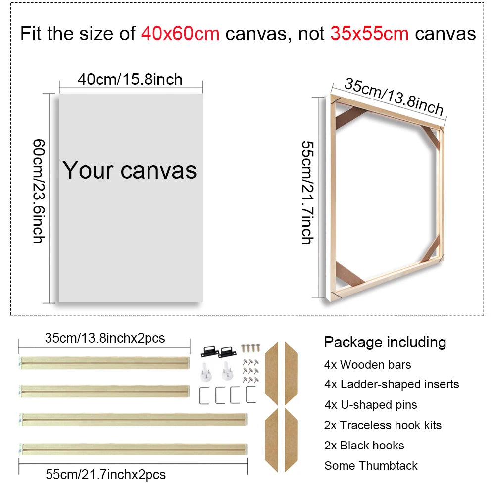 Unisex DIY Craft Single Rectangle Nature Wood Frames For Canvas Oil-Water Painting Kits /Colors-Brown/Beige