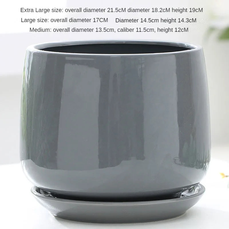 Ceramic Flowerpot Creative Large And Extra Large Flowerpot With Tray Household Balcony Nordic Simple Flowerpot Home Decoration