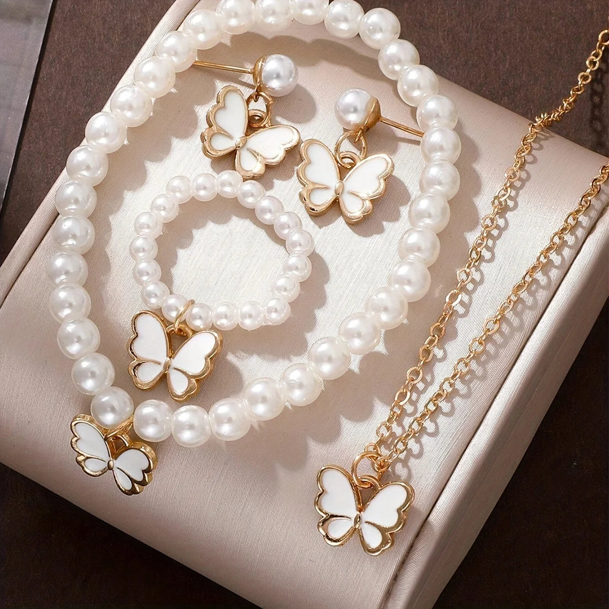 3PCS Set Imitation Zinc Alloy Lucky Five-Leaf Clover Jewelry Sets/Necklace-Bracelet-Earrings/Colors-Floral/Gold/Black/White/Silver