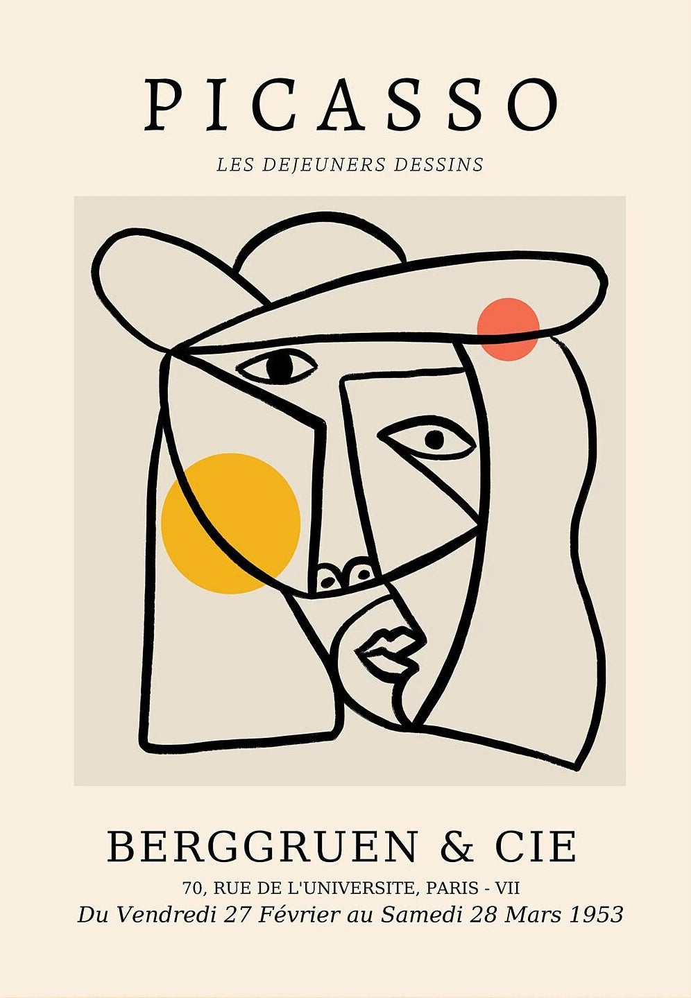 Unframed Rectangle Retro Watercolor Canvas Pablo Picasso Exhibition Prints/ 4 Sizes/Colors-Beige/Black/White/Multicolor