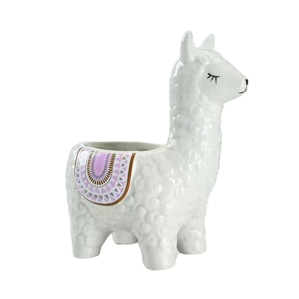 Home Garden Indoor Multicolor Cute Ceramic Alpaca Animal Shape Mini Succulent Planter Pots/Colors-Geometric/Multicolor/Blue/Animals