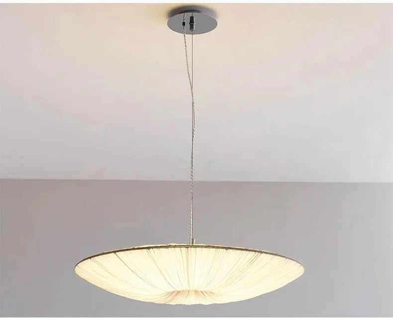 Round Beige Wabi Sabi Fabric Shade LED Ceiling Light Iron Fixtures