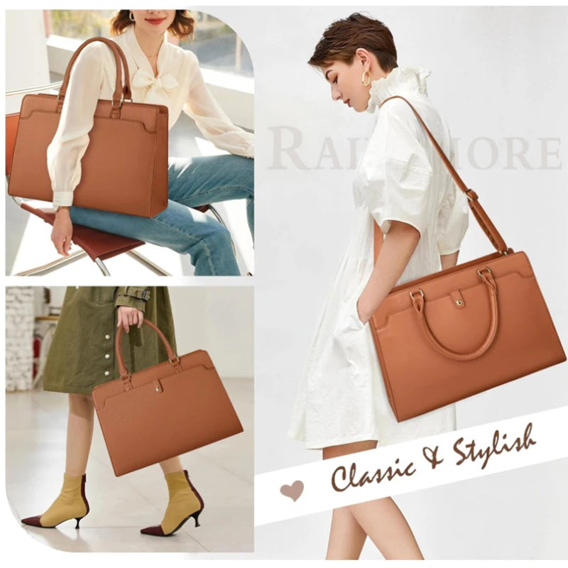 Large Women Waterproof Wear-Resistant Faux Leather Briefcase Bags/Polyester Lining / Well Padded Laptop-Tablet Compartments/ Middle Zipper/For 15.6 Inch Laptop-Tablet /Colors-Black/Pink/Brown
