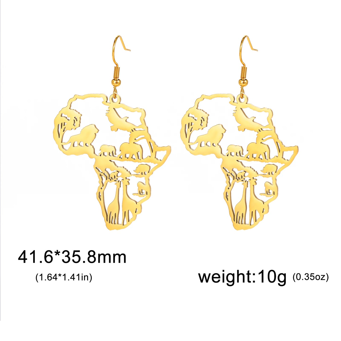 UNIFT Women Stainless Steel Metal Imitation Gold-Plated Africa Safari Animals Map Drop Earrings/Colors-Gold/Multicolor/Animals