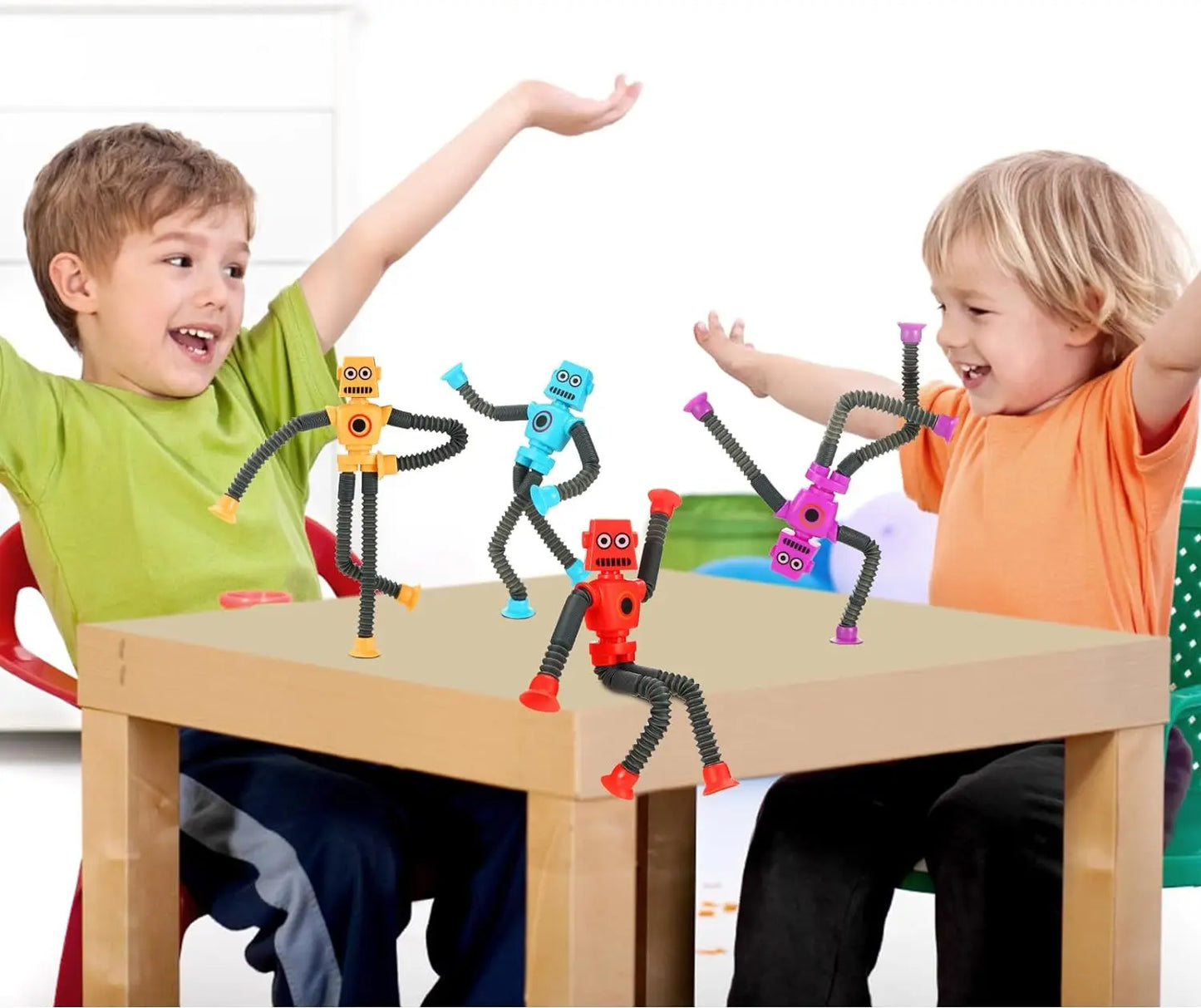 4 PCS Set Plastic Multicolor Suction Cup Funny Robot Telescopic Stretchable Anxiety-Stress Relief Fidget Toys/Ages: 9-18 Years Old Adult/Multicolor/Animal