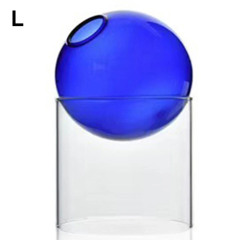 Mini Nordic Tabletop Borosilicate Glass Ecological Round Bottle Vases/Colors-White/Orange/Blue/Clear