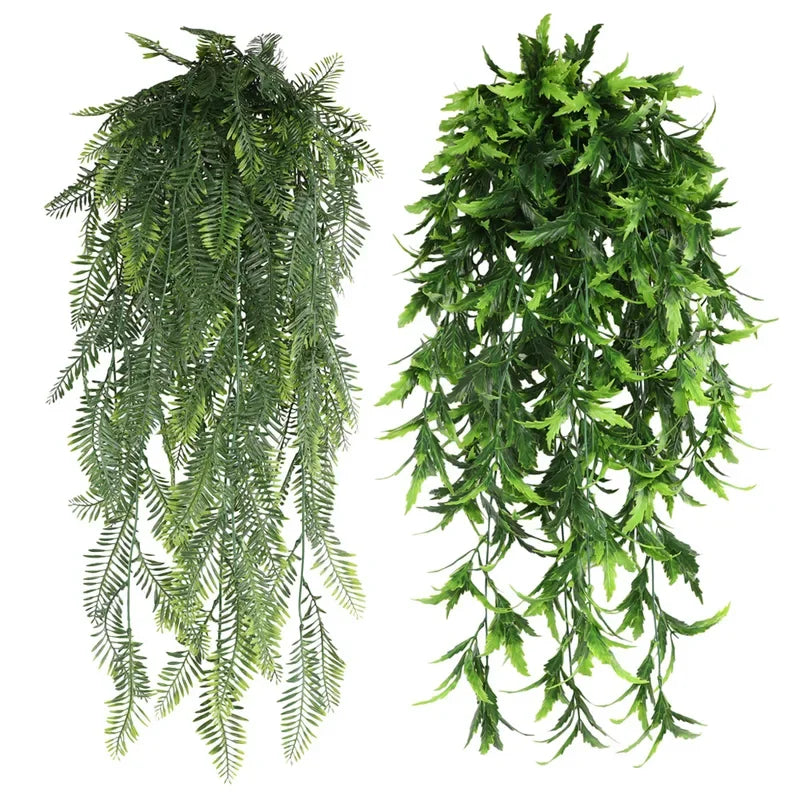 Green Outdoor Artificial Polypropylene Plastic Non-Flowering Hanging Persian FERN Vines Leaves